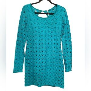 Free People Wild Thing Crochet Lace Long Sleeve Mini Dress, medium